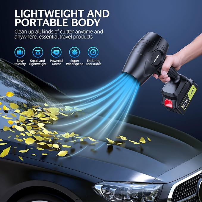 980,000 RPM Cordless Leaf Blower - 21V Electric Handheld Leaf Blower with 2×4.0Ah Batteries & Fast Charger - Lightweight for Patio, Lawn, Yard, Deck Cleaning - Light Black