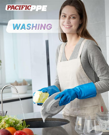 PACIFIC PPE 2 Pairs Dishwashing Cleaning Gloves with Latex free, Cotton lining, Kitchen Gloves (Purple+Blue, Large)