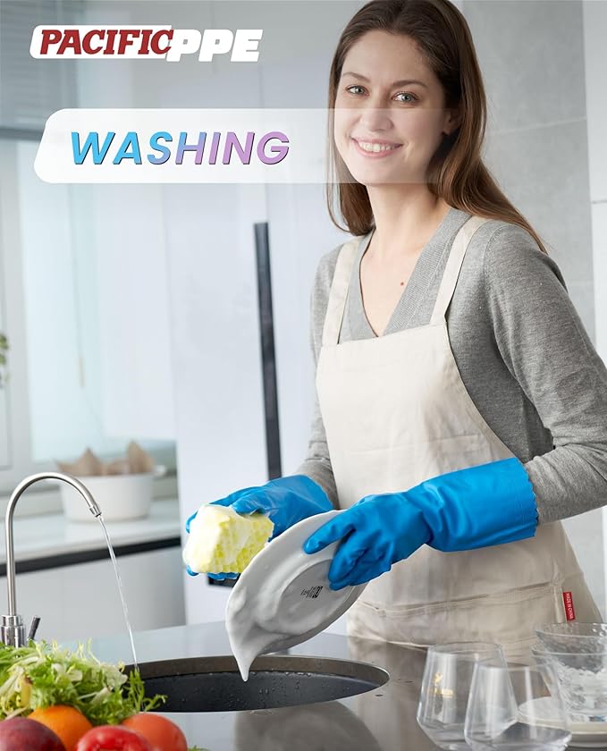 PACIFIC PPE 2 Pairs Dishwashing Cleaning Gloves with Latex free, Cotton lining, Kitchen Gloves (Purple+Blue, Medium)