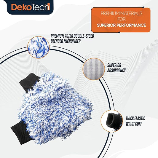 Dekotech Premium Microfiber Car Wash Mitts – Ultra-Soft, Lint-Free & Scratch-Free Chenille Gloves for Maximum Suds, Streak-Free Shine & Effective Hand Washing (2 Pack)