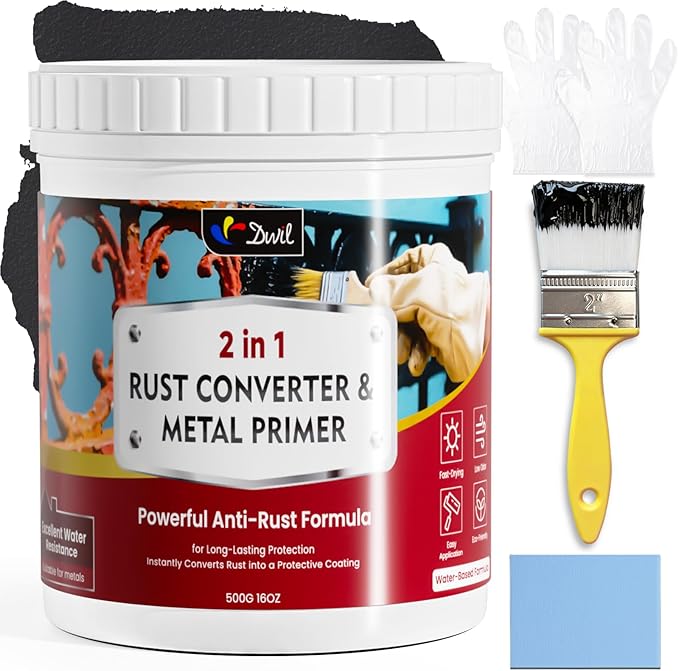 DWIL Rust Converter for Metal, 2 in 1 Rust Converter Paint and Primer, Converts Rust to Long-Lasting Protective Coating, Anti Rust and Rust Prevention Paint, No Sanding or Primer Needed, Black, 16 oz