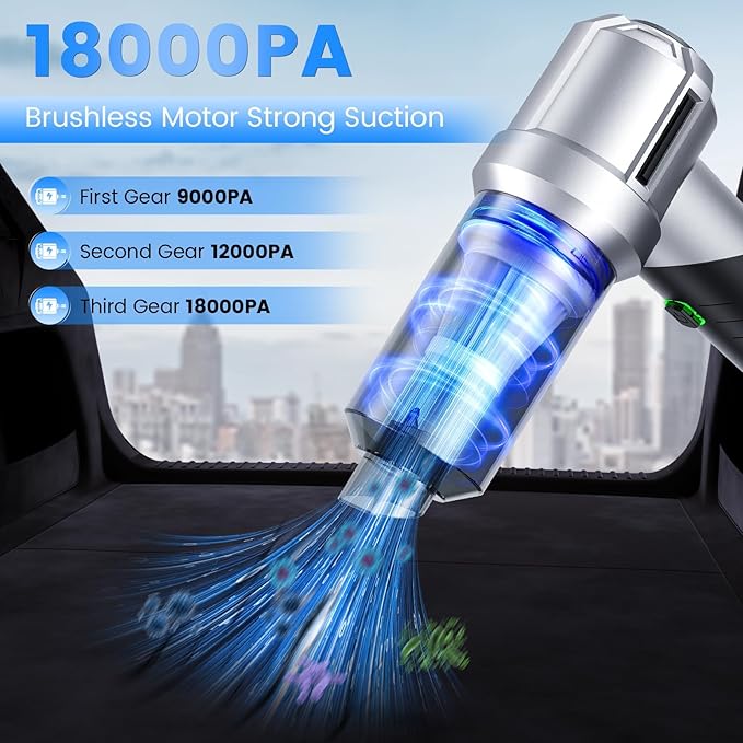 CHUMPOSH Car Vacuum Portable Cordless with 18000PA Super Suction, 4 in 1 Portable Air Blower/Car Vacuum 90°Foldable Handheld Rechargeable Brushless Motor, Gifts for Valentine's Day for Home, PC