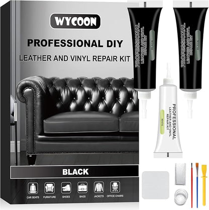 Black Leather & Vinyl Repair Kit for Furniture, Car Seats, Couch, Purse - Fix Scratches, Tears, Fading on Genuine, Faux, Artificial Leather - Super Easy Instructions with Color Mixing Guide