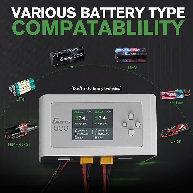 Gens Ace Lipo Battery Charger IMARS D300 G-Tech Series Smart Dual Lipo Charger 16A AC 300W DC 700W Lipo Charge（White）