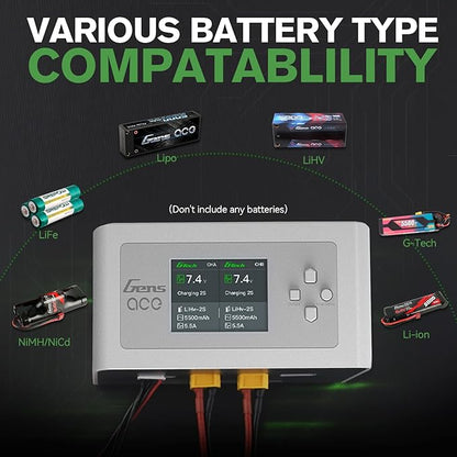 Gens Ace Lipo Battery Charger IMARS D300 G-Tech Series Smart Dual Lipo Charger 16A AC 300W DC 700W Lipo Charge（White）