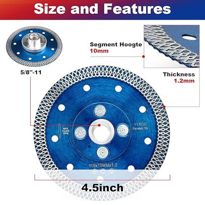 ZERICHIVE 4.5" Tile Blade,Super Thin Diamond Porcelain Blade with Flange for Cutting Porcelain Tile Stone