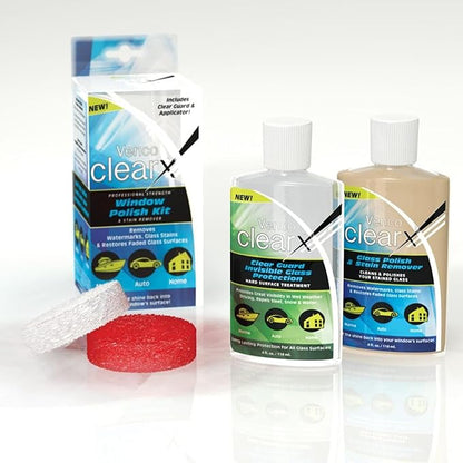 Venco Clear X Multi-Surface Glass Polish - Advanced Oxidation & Water Spot Remover with Clear Guard Technology - Perfect for Yachts, Home Windows, RVs & Car Windshields - Made in the USA - 4oz Kit