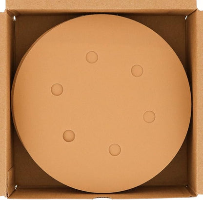 Dura-Gold Premium 320 Grit 6" Gold Sandpaper Discs, 6 Hole Pattern Dustless, Box of 50 - Hook & Loop Backing for DA Sander, Finishing Fine Cut Sanding Abrasive Automotive Paint, Woodworking Wood Metal