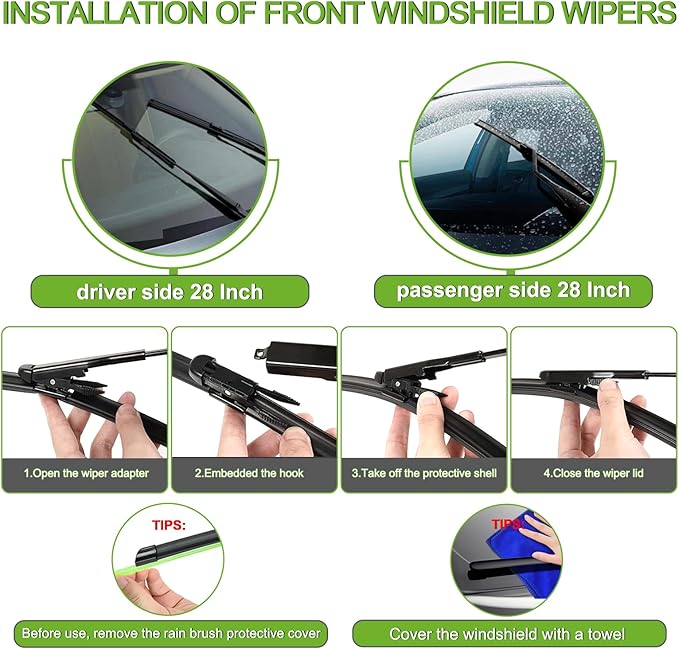 PARRATI® Windshield Wipers for Ford Edge 2015-2023,28"+28" Front and 14" Rear,OEM Replacement Wiper Blades,Quiet & Streak-Free(Set of 3)