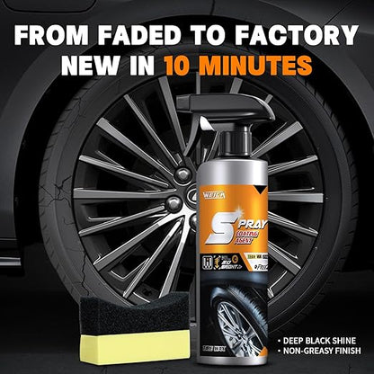 Tire Shine Spray Kit - Restore Deep Black Shine, Non-Greasy Finish, Prevents Fading & Cracking, Easy Apply with Brush (10.15 fl oz / 300mL)