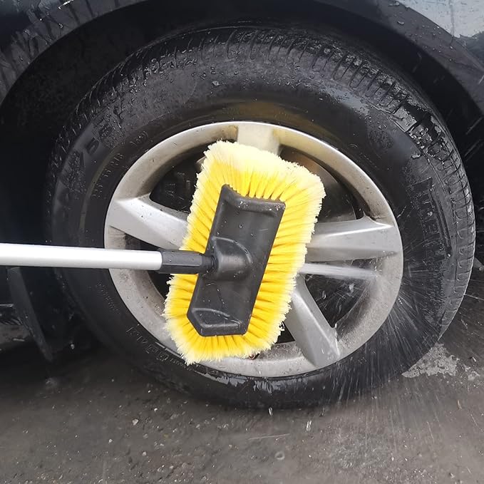 GIANT BEAR 10" Flow-Thru Penta-Level Car Wash Brush Head with Soft Yellow Bristles, Not Hurt Paint Scratch Free Cleaner Tool for Car Rv Truck SUV Deck Home Cleaning.