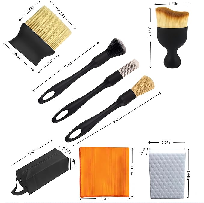 8PCS car Interior Cleaning kit, car Interior Cleaning Brush, car Cleaning Sponge, Cleaning Cloth and Storage Bag - a car Cleaning Supplies Set, Suitable for Cars, Trucks, and car Gifts