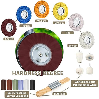 Liliful 18 Pcs 8" Airway Buffing Wheel, Aluminum Wheel Polishing Kit in Diameter 5/8 Inch Arbor Hole, Polishing Compound and Aluminum Metal Rake Kit for Angle Grinder Mirror Finish