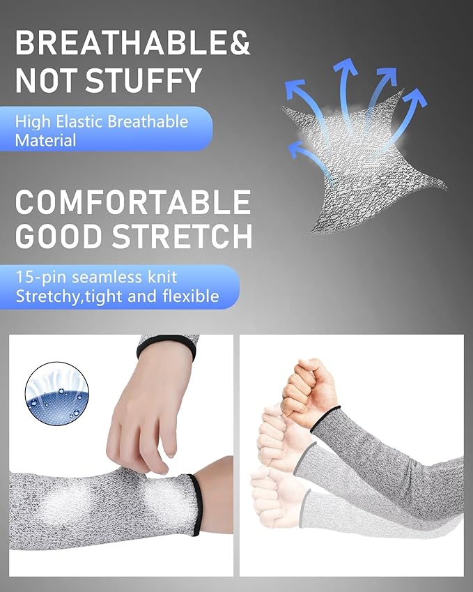 Geyoga 2 Pairs Arm Sleeves Guards Arm Protectors for Thin Skin and Bruising Protective Cut Resistant Sleeves for Men Women(X-Large,Hppe,Black, Gray)