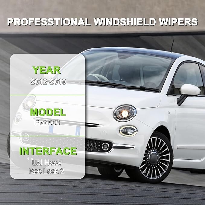 PARRATI® Windshield Wipers for Fiat 500 2012-2019,24"+14" Front and 12" Rear,OEM Replacement Wiper Blades,Quiet & Streak-Free(Set of 3)