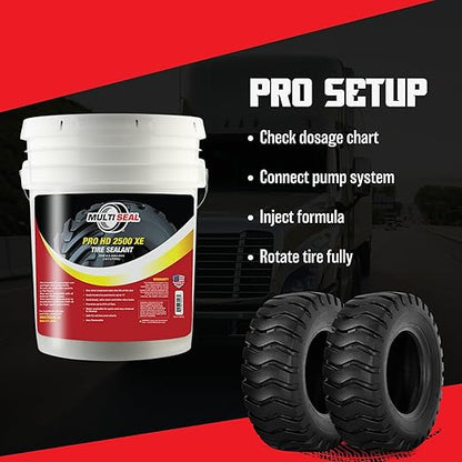 PRO HD 2500 XE Industrial-Grade Tire Sealant - Ethylene Glycol Formula - Heavy-Duty Protection - On/Off-Road Applications - Tubeless Tire Sealant - 5-Gallon Pail with Pump