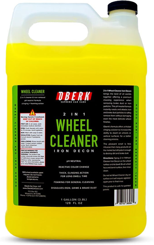 Oberk 2-in-1 Wheel Cleaner & Iron Remover – pH Neutral Iron Decon Spray for Car Detailing – Safe on Painted, Chrome, Aluminum, Powder-Coated Wheels (2 in1 Wheel Cleaner Gallon - 128oz)