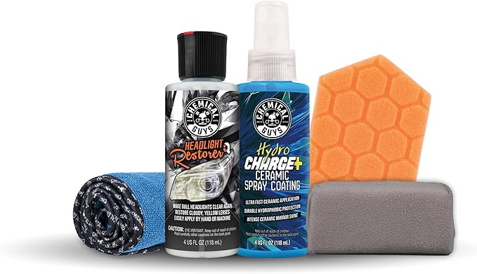 Chemical Guys Headlight Restoration & Ceramic Kit, Complete DIY Kit for Removing Yellowing & Oxidation, Includes Restoration Compound, HydroCharge With Microfiber & Applicator