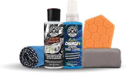 Chemical Guys Headlight Restoration & Ceramic Kit, Complete DIY Kit for Removing Yellowing & Oxidation, Includes Restoration Compound, HydroCharge With Microfiber & Applicator