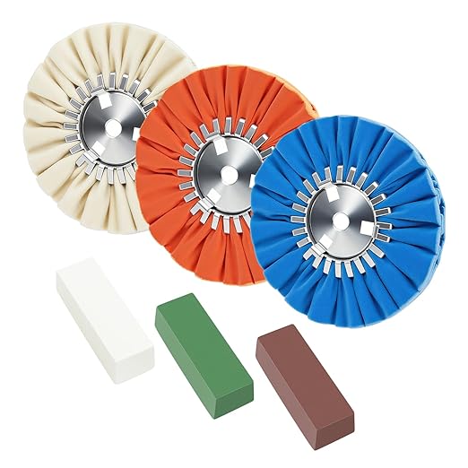 QZATTCAEN 8 Airway Buffing Wheel Kit Polishing Wheel and Polishing Compound for Angle Grinder 8" in Diameter 5/8" in Arbor Hole Aluminum Metal Buffing Wheels Kit 6 Pcs