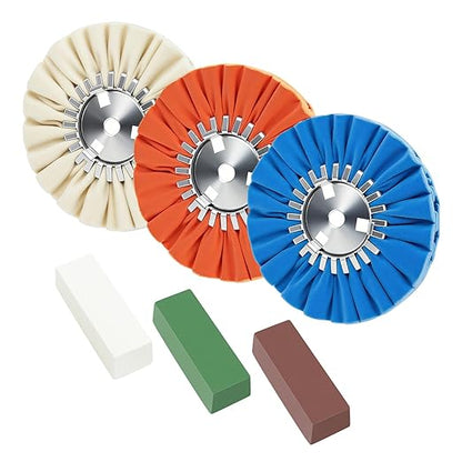QZATTCAEN 8 Airway Buffing Wheel Kit Polishing Wheel and Polishing Compound for Angle Grinder 8" in Diameter 5/8" in Arbor Hole Aluminum Metal Buffing Wheels Kit 6 Pcs