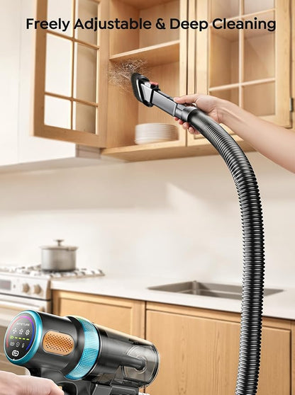 INTETURE Cordless Vacuum Cleaner, 600W 50KPA 65Mins Vacuum Cleaners for Home, Upgraded Stick Vacuum with 3.3Ft Extendable Hose, LED Touch Screen & Wall Charging Station for Hard Floor Carpet Car Pet
