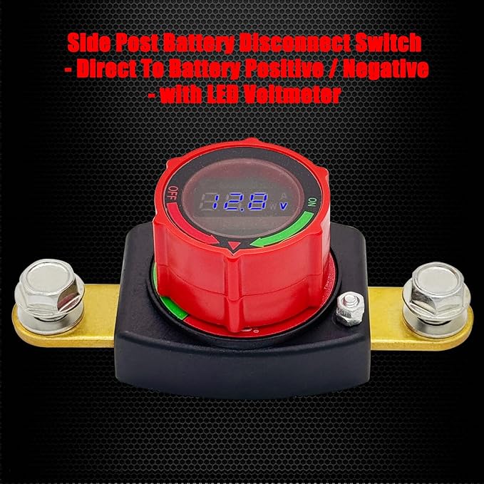 Ampper Battery Disconnect Switch with Voltmeter, 12-48V Battery Cut Off ON/Off Shut Off Switch for Car, RV and More (Side Post Negative)