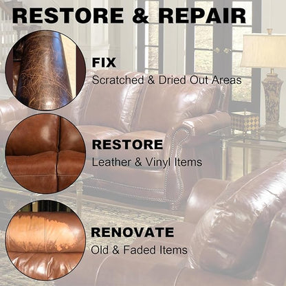 8.5 OZ Leather Recoloring Balm with 100ML Leather Conditioner - Light Brown Leather Repair Kit for Furniture, Leather Dye, Recolor, Renew, Repair & Restore Aged, Faded, Cracked, Peeling and Scuffed