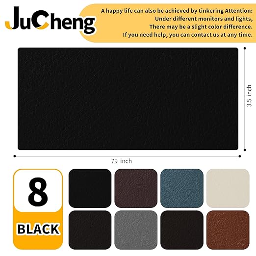 JuCheng Leather Repair Kit -Leather Repair Patch Self-Adhesive Waterproof Patch & Glue for Furniture, Car Seats, Sofa, Couch, Vinyl - Instant Fix for Tears & Scratches (Black, 3.5X79 inch)