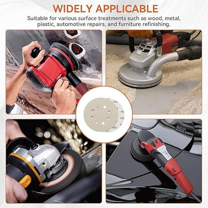 72PCS 5 Inch Sanding Discs Hook & Loop Sandpaper 80/120/180/240/400/600/1000/2000/3000 Grit Orbital Wet Dry Sandpaper with 2PCS Interface Pads for Automotive Wood Metal Polishing