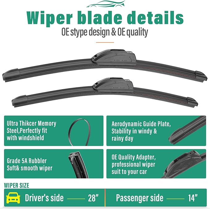 28" 14" 12" Windshield Wiper Blades Replacement for Toyota Corolla Hatchback 2019 2020 2021 2022 2023 2024 2025 Premium All Weather Front Rear Wipers Set - OEM Quality (Pack of 3)
