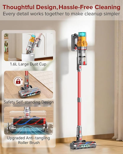 REBANIC S8 Cordless Vacuum Cleaner, 600W 48Kpa Up to 65mins Stick Vacuum Rechargeable, Wireless Lightweight Handheld Vacuum Cleaners for Home Pet Hair Carpet Hardwood Floor Car