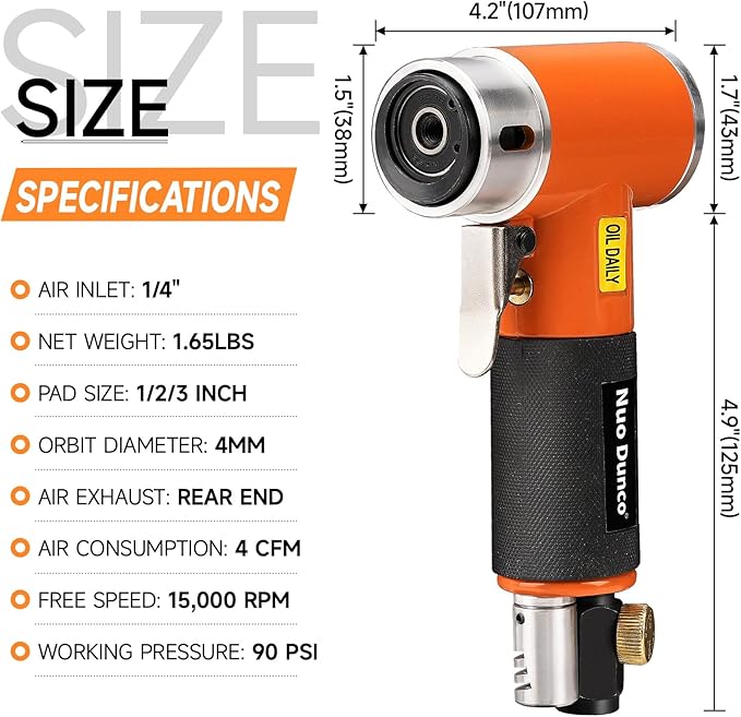 NuoDunco 1/2/3 Inch Mini Random Orbital Air Sander Kit Industrial Grade Pneumatic Sander for Auto Body Work with 60 Pcs 1"2"3" Hook & Loop Sanding Discs for Metal & Woodworking