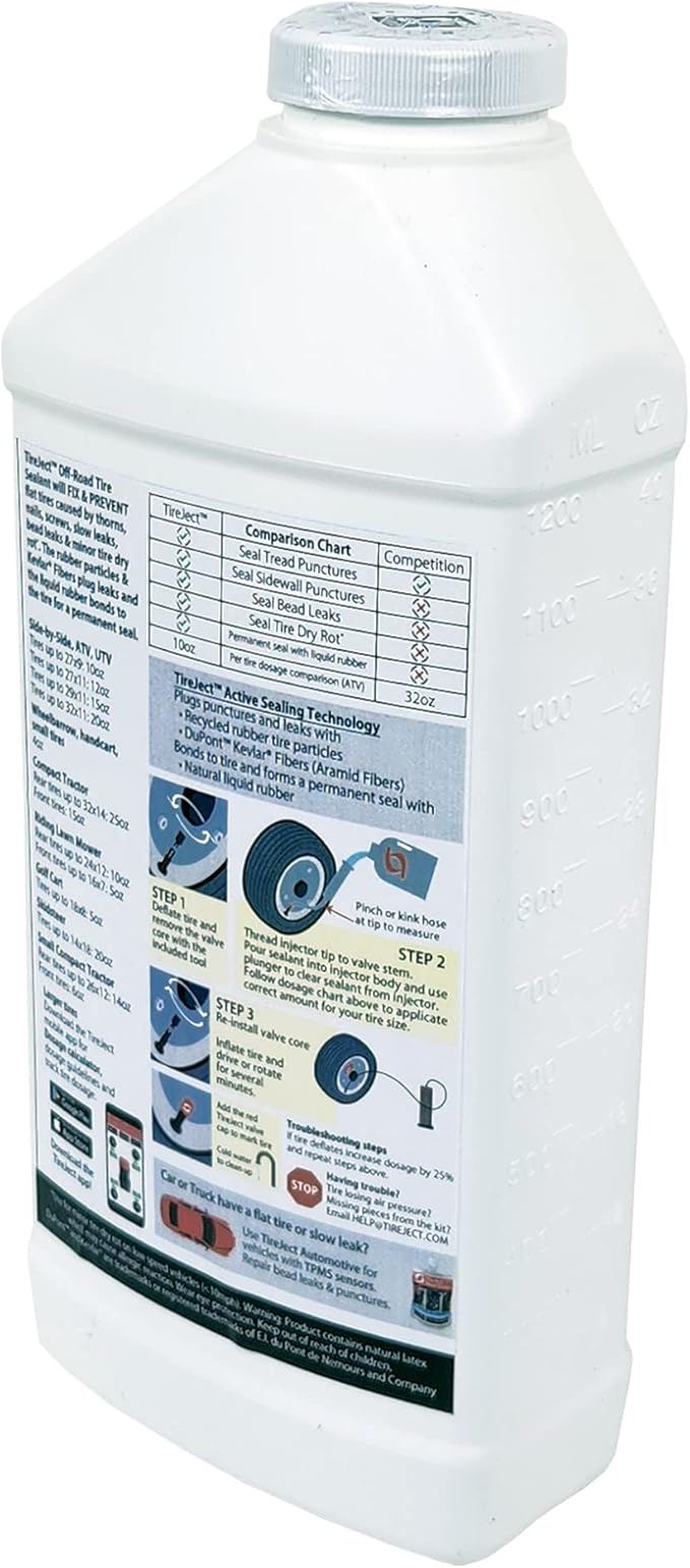 TireJect Off-Road Tire Sealant Refill (40oz Bottle) - Flat Tire Repair - Fix & Prevent Flat Tires - ATV UTV SxS Lawn Mower Golf Cart Tractor