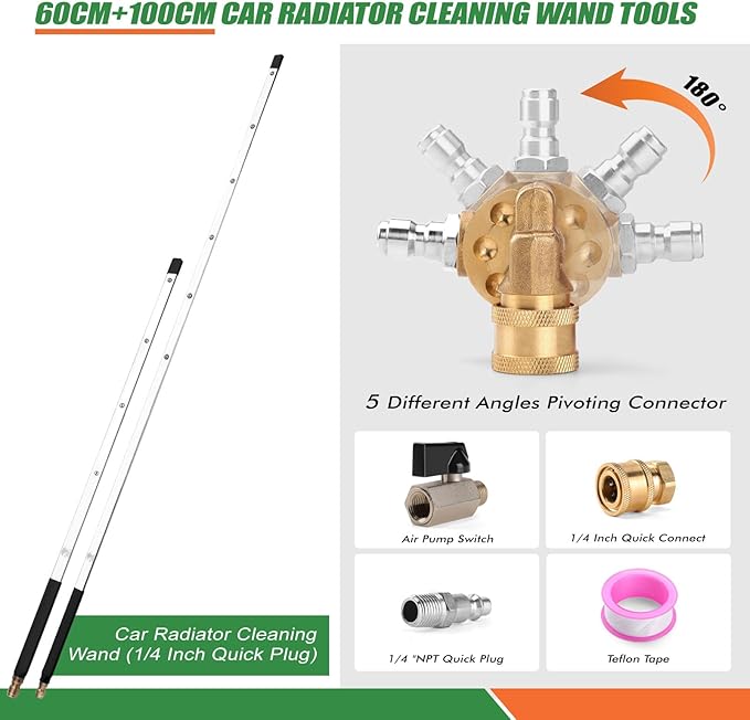 24 Inch and 40 Inch Pressure Washer Wand for Car Radiator Cleaning Tools, Dual-Use Radiator Cleaner Wands for Pressure Washer & Pressure Air Pump Flush Car Truck Radiator Power Washer Wand 2PCS