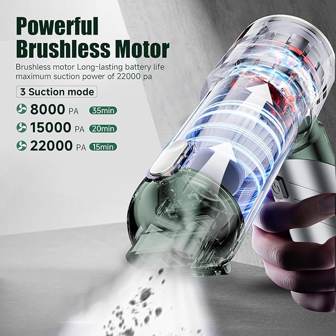 AQSFLA Car Vacuum Portable Cordless 22000PA High Power Handheld Mini Vacuum Cleaner Rechargeable Foldable with Brushless Motor Air Blower Duster Pump for Car Home Office Pet (Green)