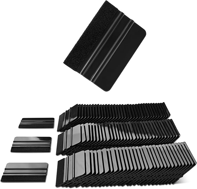 NEWISHTOOL 100 PCS Felt Squeegee for Vinyl - Flexible Plastic Squeegee with Fabric Felt for Vinyl Wrap Application, Bubble Removal, Sign Making, Graphic Decal Installing & Car Wrapping Scraper Tool