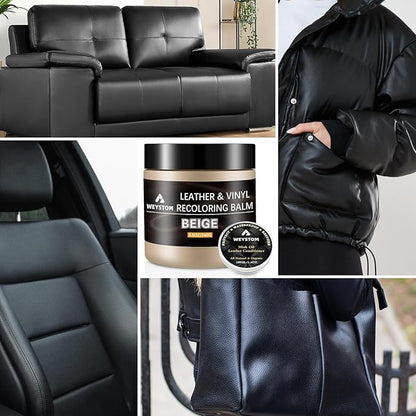 Leather Recoloring Balm - Beige Leather Repair Kit for Furniture, Dye, Recolor, Renew, Repair & Restore Aged, Faded, Cracked, Peeling and Scuffed