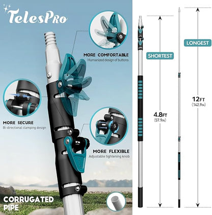 20 Feet High Reach Cobweb Duster with 5-12Ft Extension Pole, Webster Cobweb Duster with 3-Stage Telescopic Aluminum Pole, Spider Web Brush for Outdoor & Indoor Cleaning - Soft Bristles.