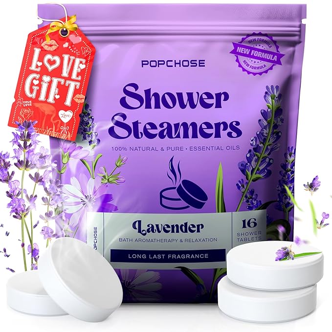 POPCHOSE Shower Steamers Aromatherapy - Christmas Stocking Stuffers for Women & Men,16 Pack Lavender Natural Essential Oils Shower Tablets, Self Care Relaxation & Home SPA, Birthday Gifts for Women