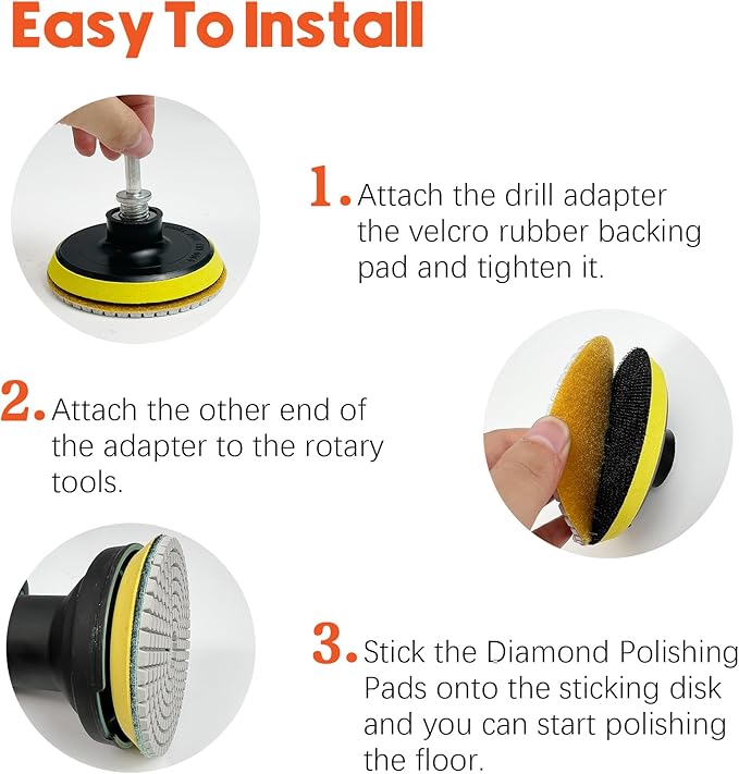 Konvixon Diamond Polishing Pads Set Wet/Dry Quartz Polishing Kit, Granite Stone Concrete Marble Tile Polish Pads for Grinder, 12Pcs 4 in 50#-8000# Grit Pads with Hook, Loop Backer and Drill Adapter