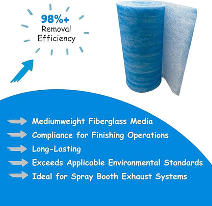 Paint Booth Exhaust Fiberglass Filter Roll, Blue/White Paint Arrestor for Spray Booth (60" x 100ft)