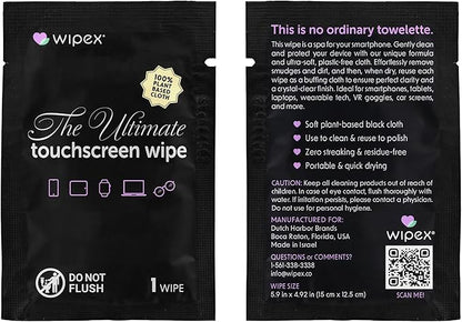 Wipex Ultimate Car Screen Cleaner - 48ct Auto Screen Wipes, Streak-Free & Residue-Free, Plant-Based Black Cloth for Interior, Mirrors & Dashboard, 24ct Individually Wrapped (Pack of 2)