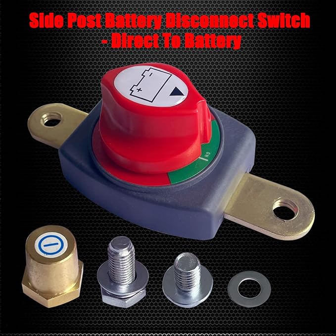 Ampper Side Post Battery Disconnect Switch 12V - 48V, Marine Battery Switch Disconnect Power Cut Shut Off with Adapter for Car, RV and Boat (On/Off)