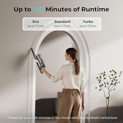 Candy Cordless Stick Vacuum Cleaner, 250AW Powerful Suction, 100min Runtime, Flexi-Fold Tube, SmartSense Tech, LED Headlights, Pet Hair Pickup, Pet & Crevice Tools, for Hard Floor & Carpet, CVS60