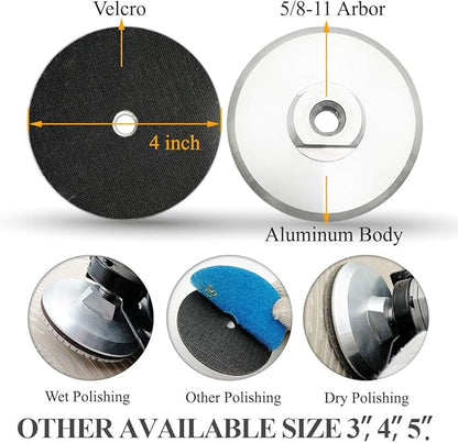 DT-DIATOOL Aluminum Backer of Polishing Pad 4 Inch - Hook Loop Backing Pad with Arbor 5/8" 11 for 4 Inch Wet or Dry Polishing Pads