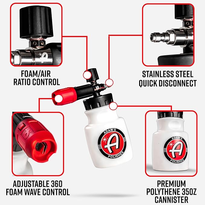Adam's Polishes Premium Foam Cannon - Soap Sprayer for Car Wash | Sprayer Cannister for Pressure Washer 1/4" Quick Disconnect