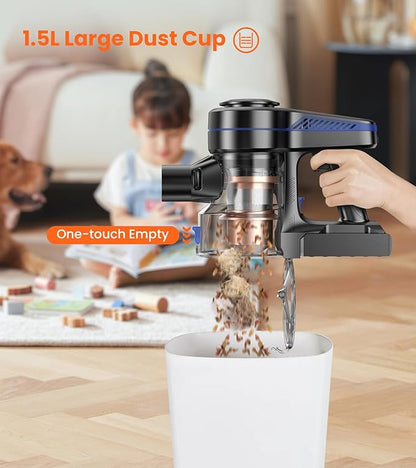 NADALY Cordless Vacuum Cleaner, 500W 40KPA Stick Vacuum with 45min Runtime, Anti-Tangle Self-Standing Vacuum Cleaners for Home, Lightweight Vacuum for Hardwood Floor/Carpet/Pet Hair, Bronzed Gold