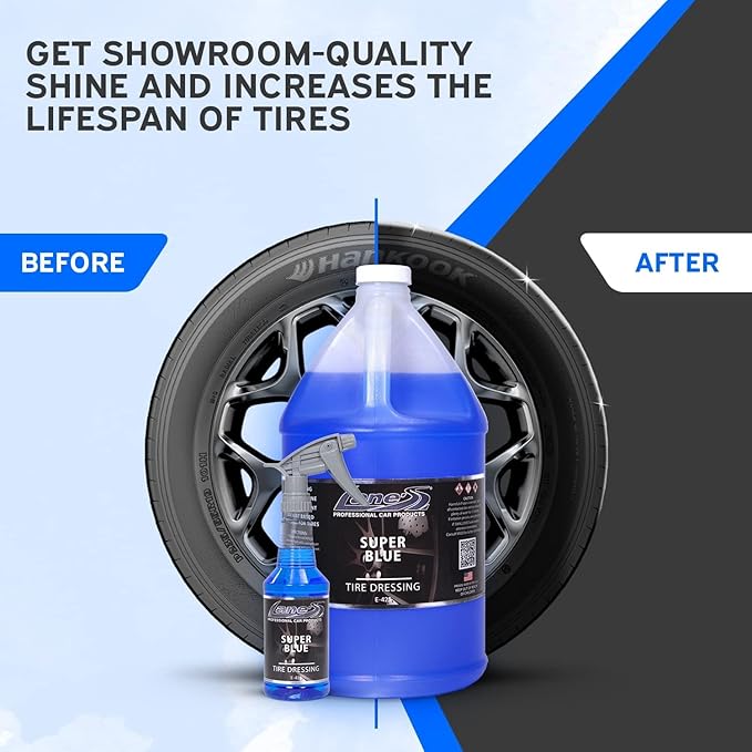 LANE'S Super Blue Tire Dressing Spray | High-Gloss Car Tire Shine Spray | No Sling, No Run, Long Lasting | Protects from Cracks & UV Rays | Non-Greasy Automotive Dressing & Cleaner | 1 Gallon, 2 Pack