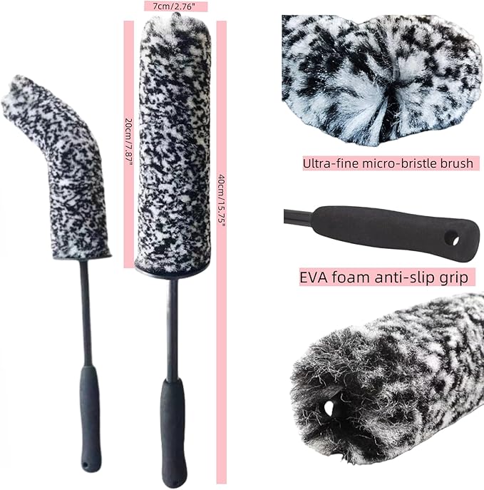 DEKADONS 4PCS Wheel Brush Kit for Cleaning Wheel and Tire, Wheel and Rim Brush, Car Detailing Brushes, 360 Degree Bendable & Durable Car Wheel Rim Cleaner Brush Set (Red&Grey)